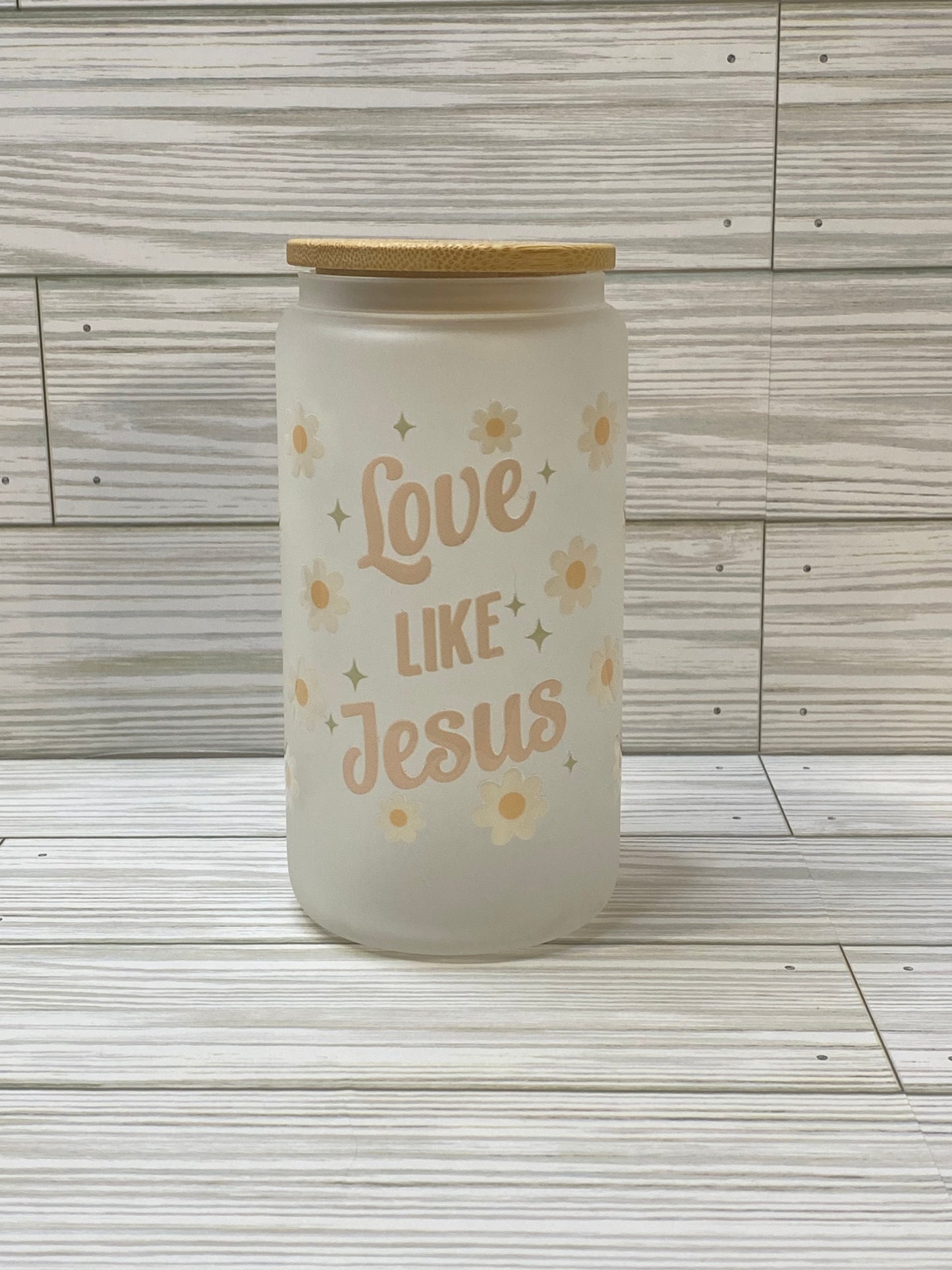 16oz LOVE LIKE JESUS GLASS CUP