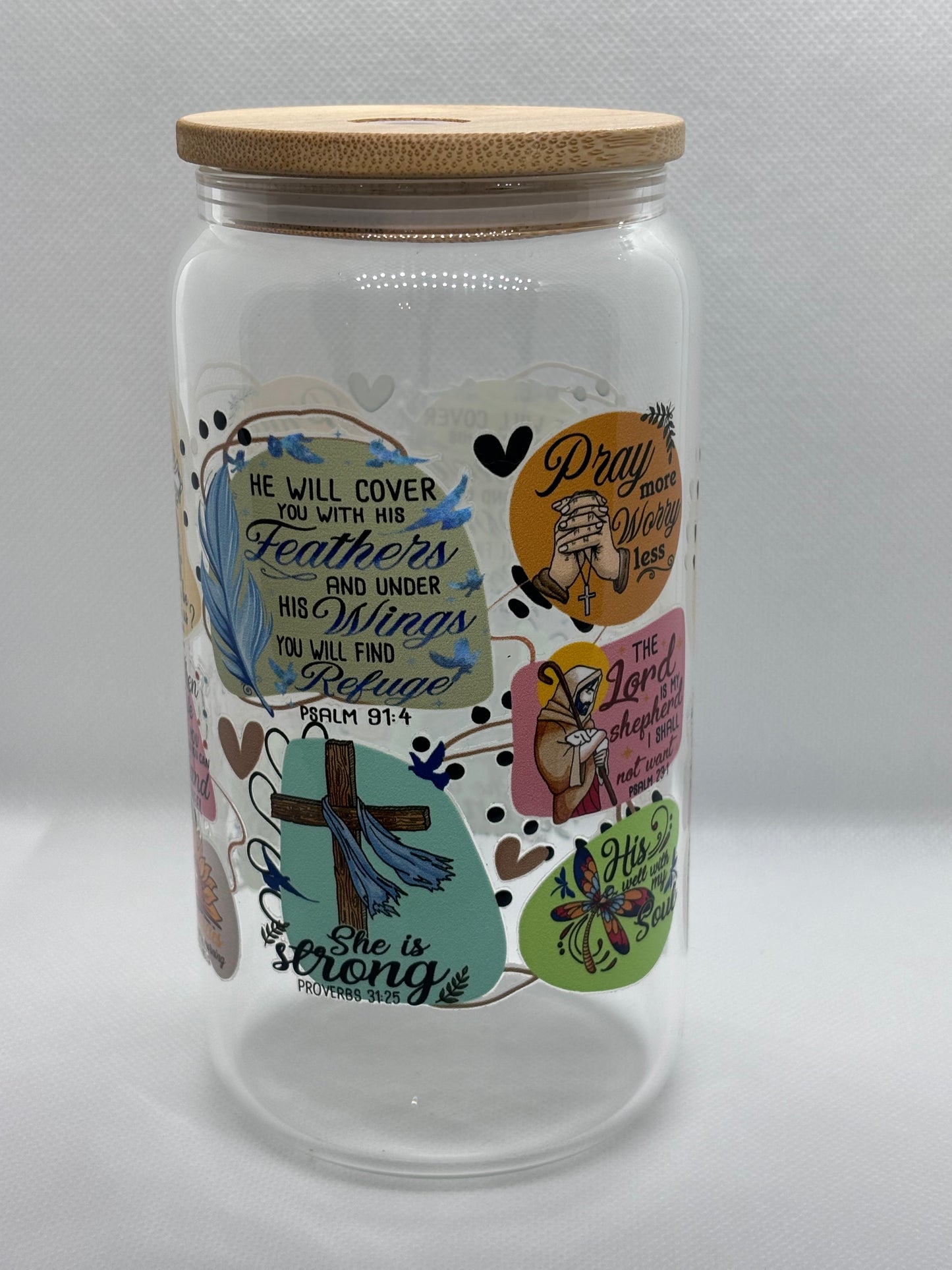 16oz GLASS CUP "JESUS" QUOTS